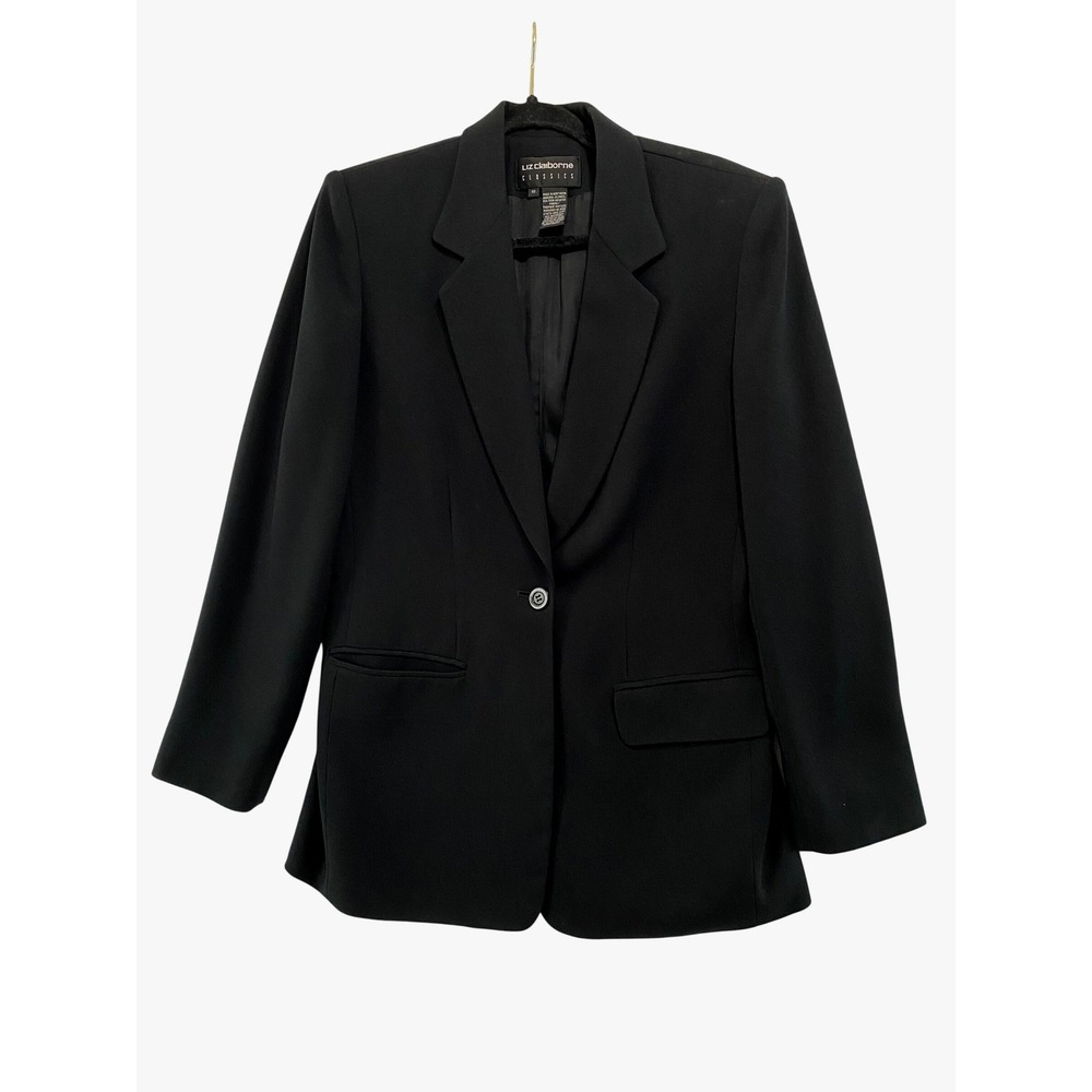 Liz Claiborne Classics Blazer Women 10 Black Single Button Notched Lapel Lined